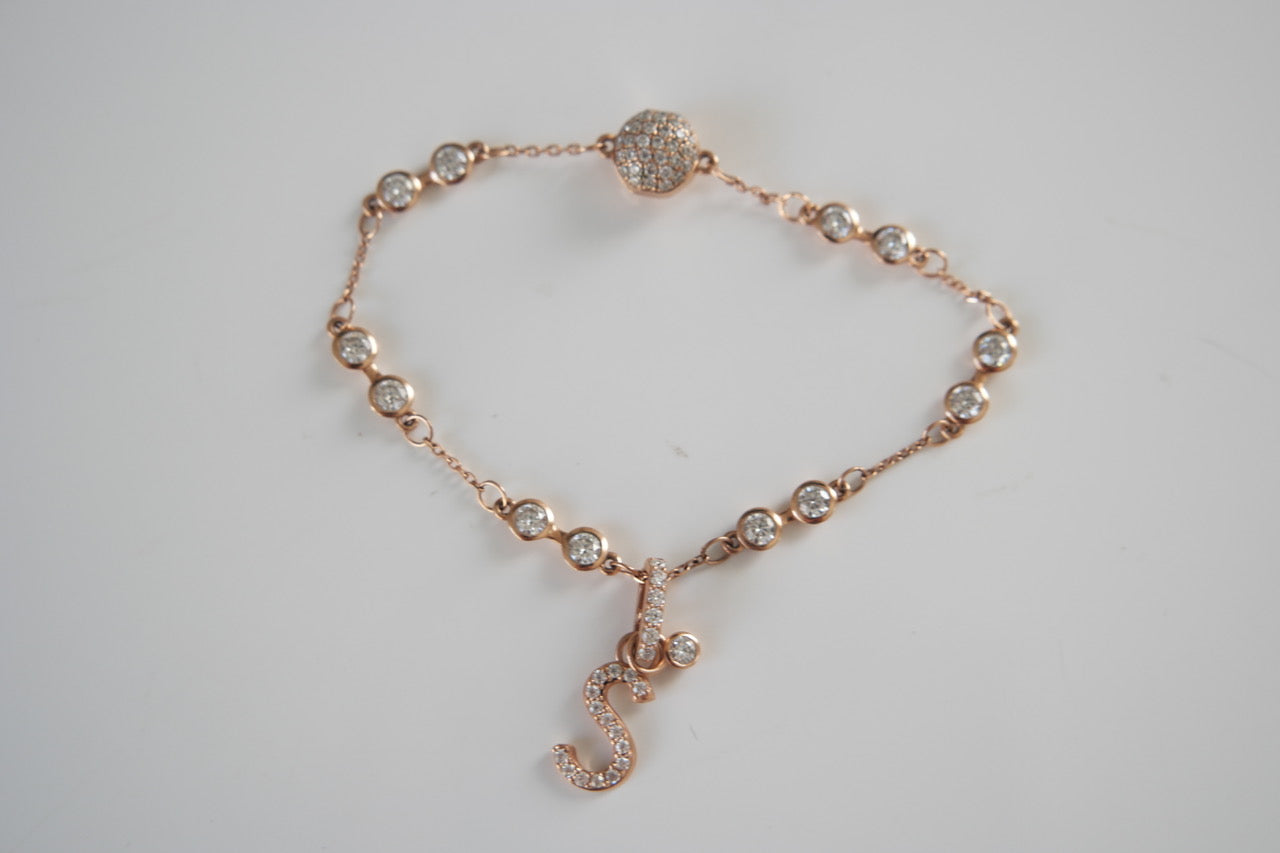 Rose Gold 14k Moissanite charm initial bracelet