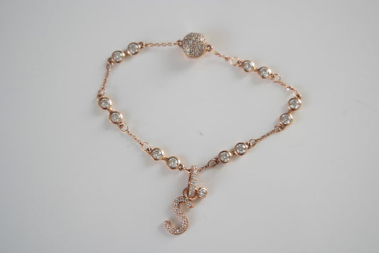 Rose Gold 14k Moissanite charm initial bracelet
