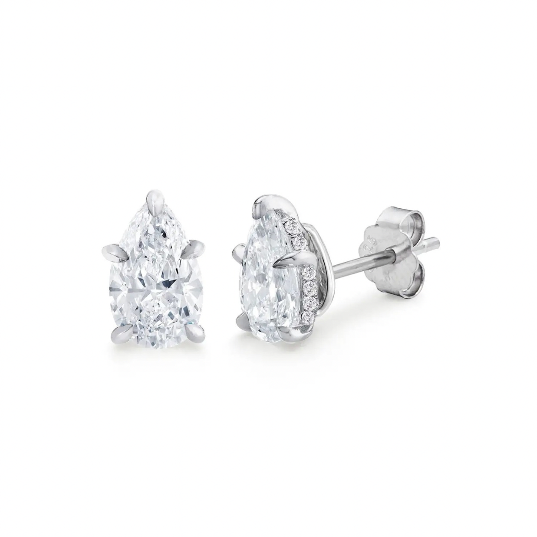 Pear Royale Moissanite Studs (2TCW, Platinum Vermeil)