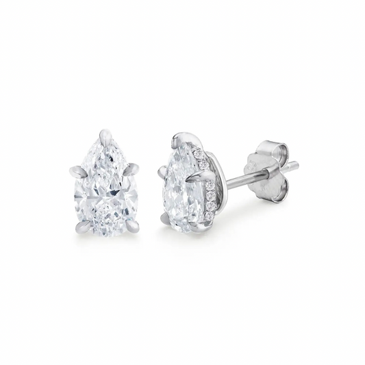Pear Royale Moissanite Studs (2TCW, Platinum Vermeil)