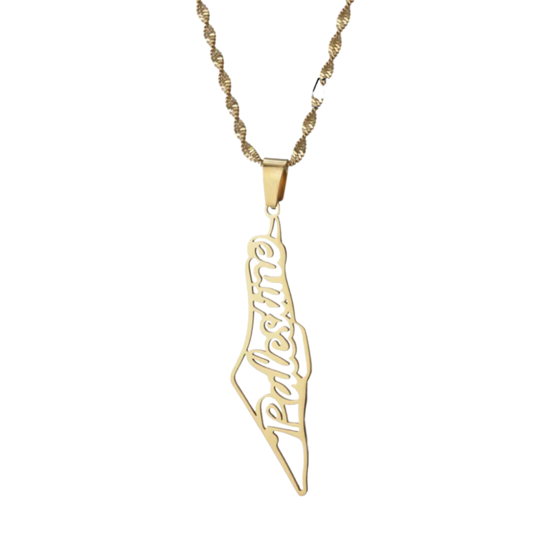 Gold Palestine Nameplate Map Necklace (50cm)
