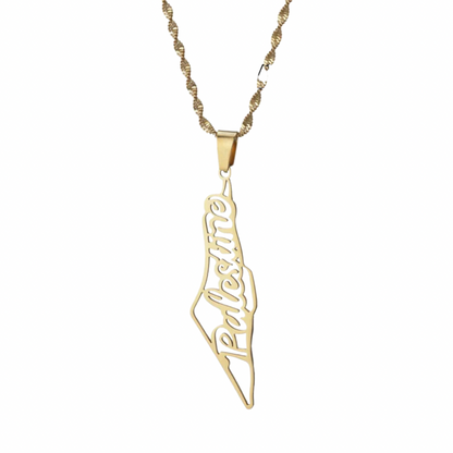 Gold Palestine Nameplate Map Necklace (50cm)
