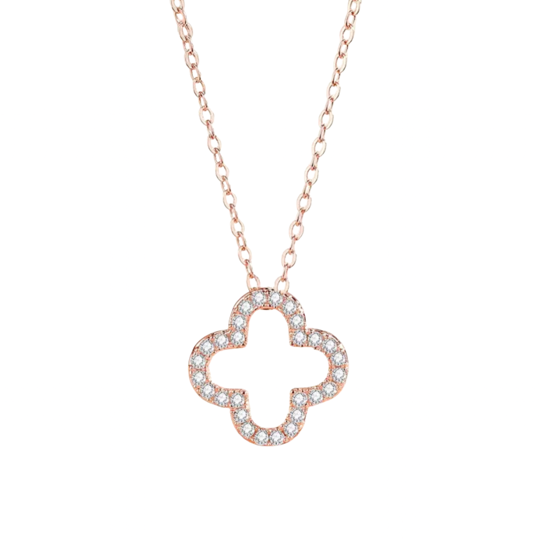 Rose Gold Clover Pave Floating Necklace