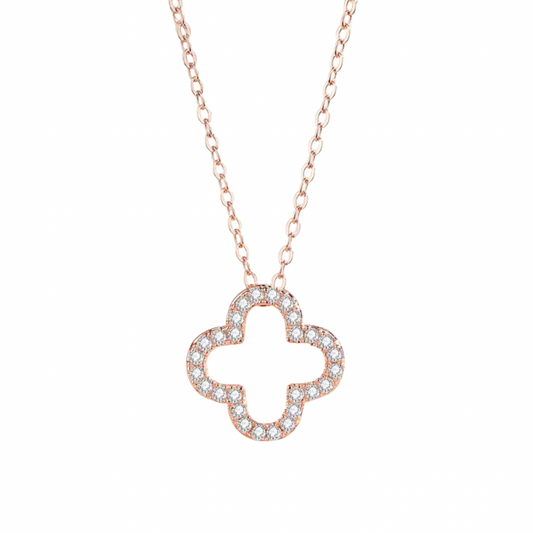 Rose Gold Clover Pave Floating Necklace
