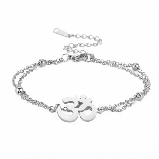 Silver Double Bead Aum Bracelet
