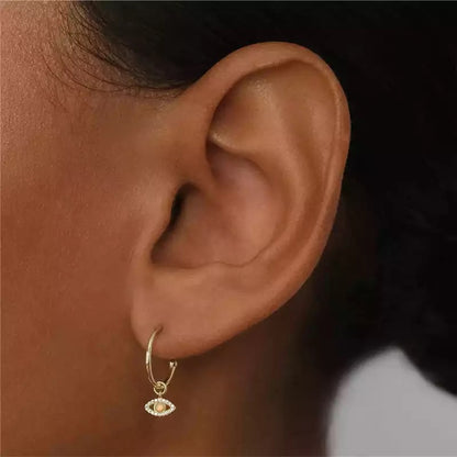 Gold Opal Evil Eye Huggie Earring