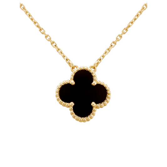 Black & Gold Clover Floating Pendant Necklace (925)