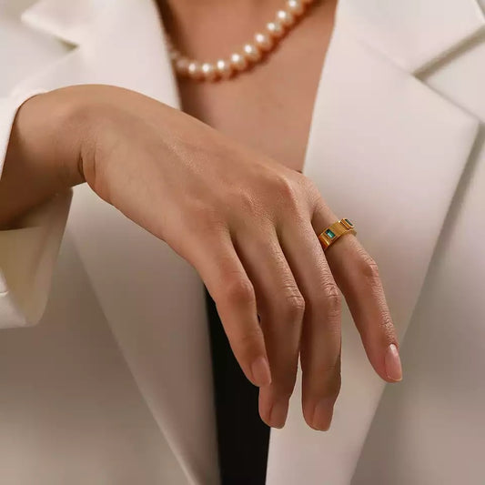 New York Green & Gold Baguette Ring