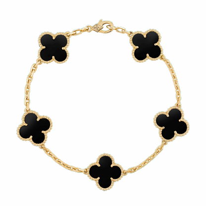 Black & Gold Agate Clover Bracelet (925, Vermeil)