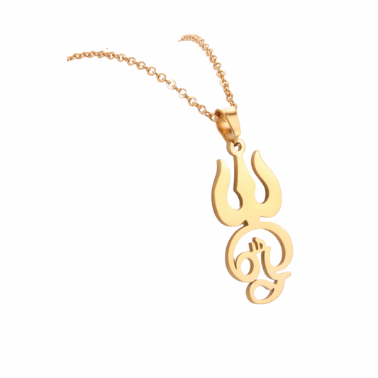 Gold Trident Aum Necklace