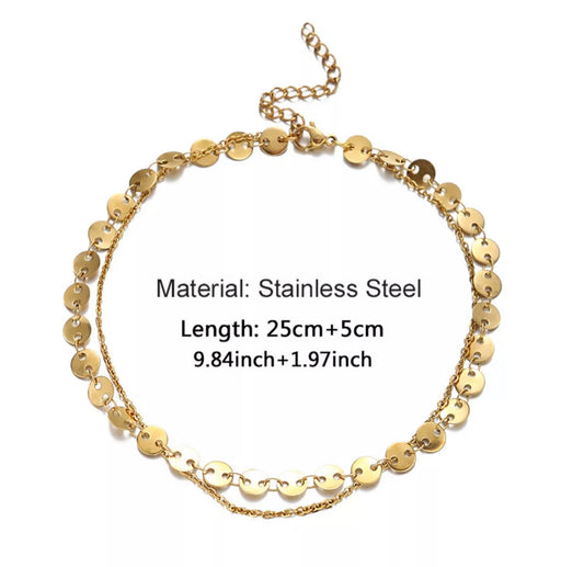 Gold Double Sequins Anklet