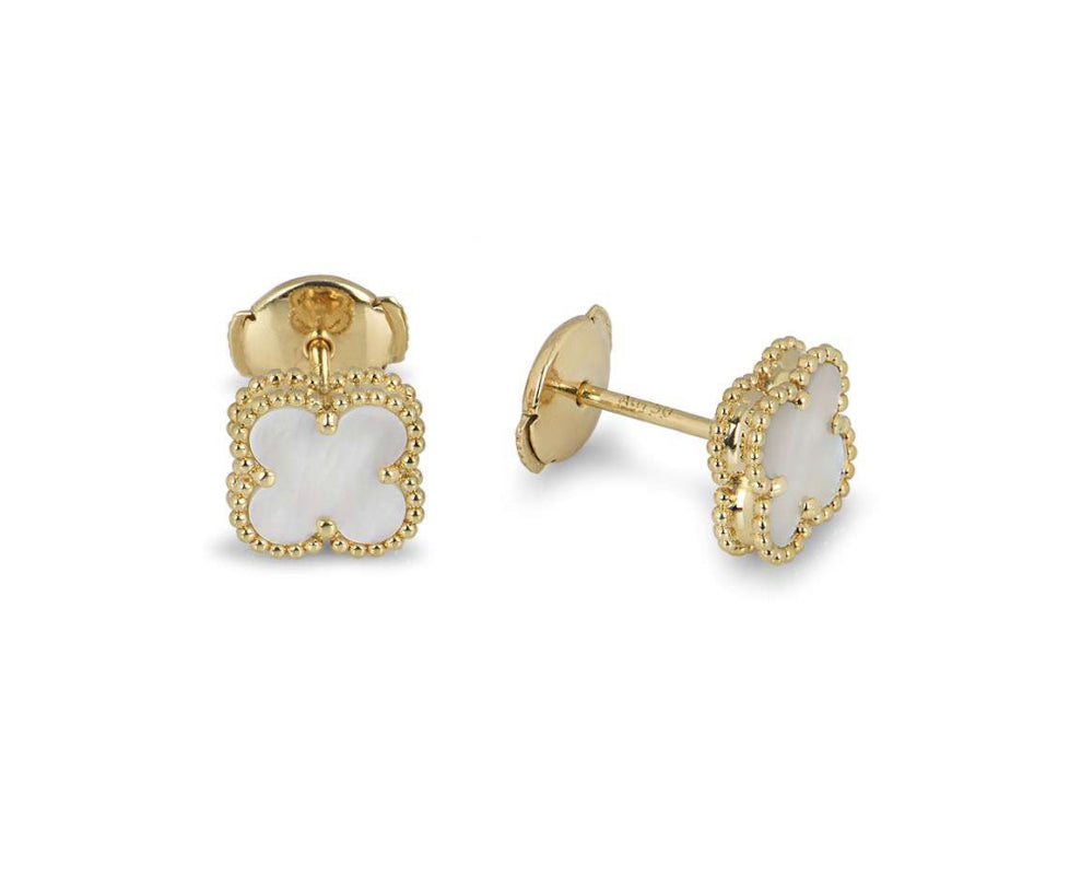 Gold & Pearl Dainty Clover Earring (925)
