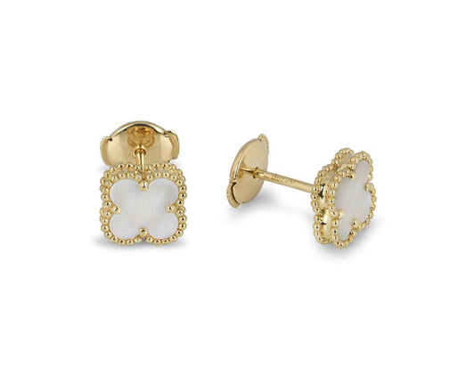 Gold & Pearl Dainty Clover Earring (925)