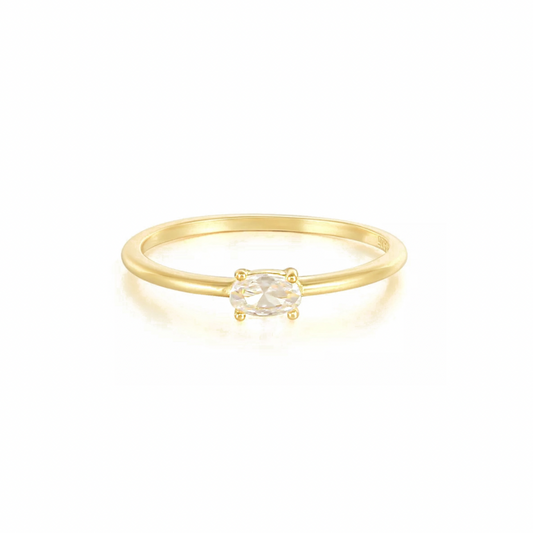 Gold Oval Side Solitaire Stack Ring
