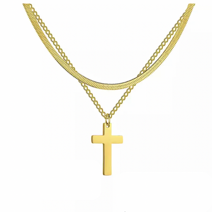 Double Layer Herringbone Cross Necklace