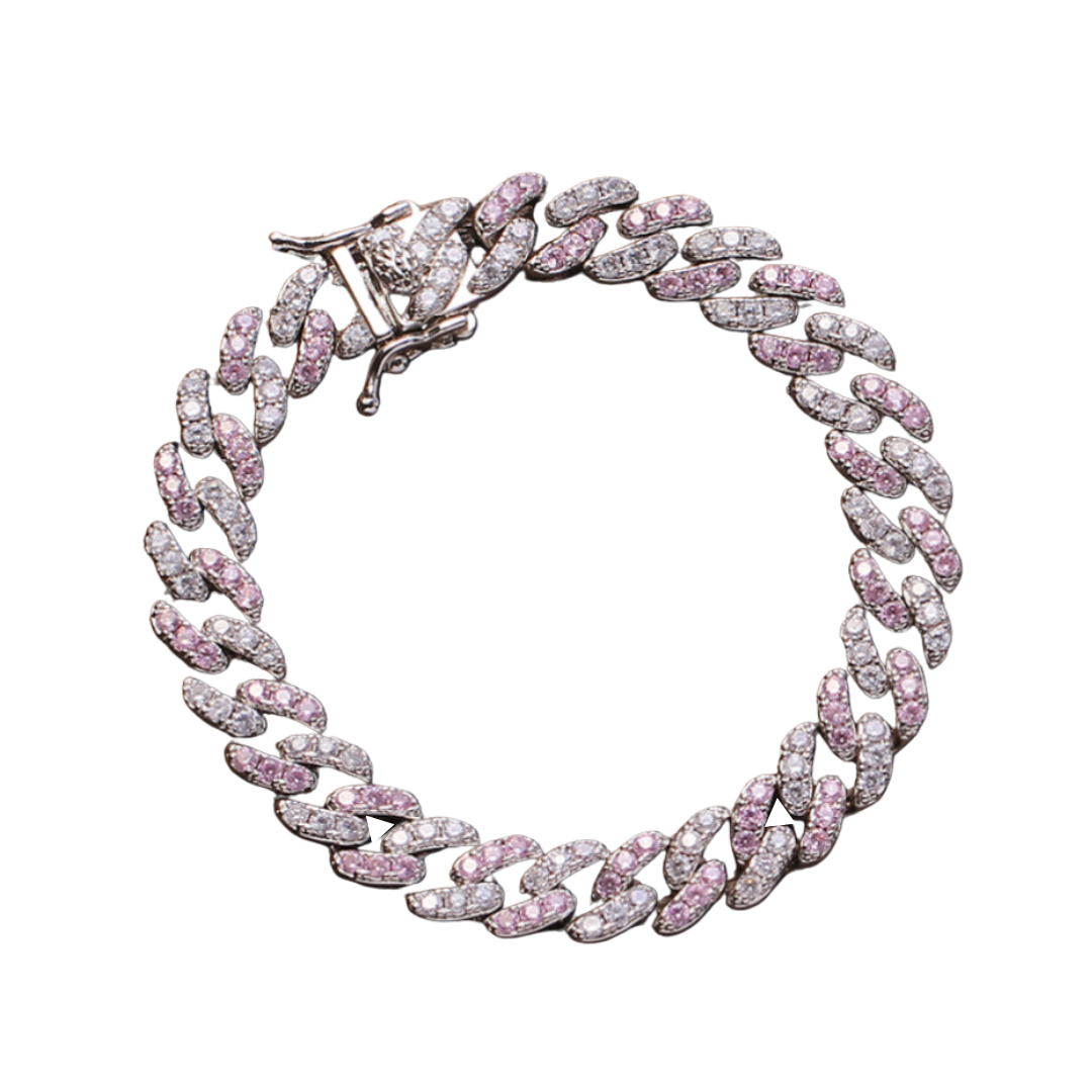 Pink & White Pave Cuban Link Bracelet