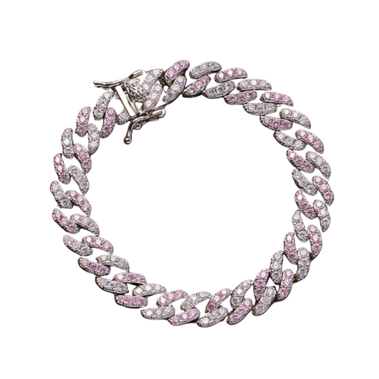 Pink & White Pave Cuban Link Bracelet