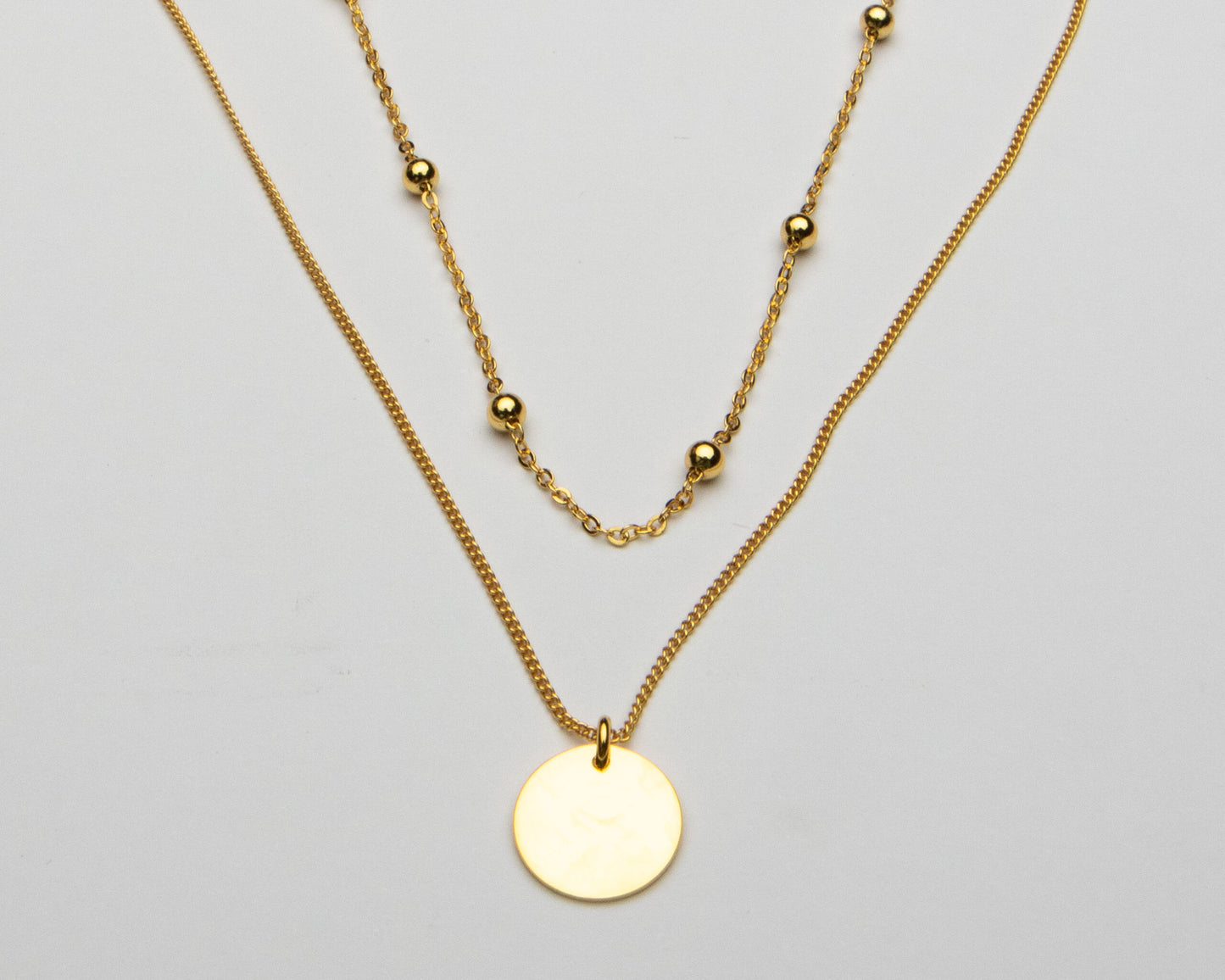 Gold double layer disc necklace