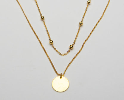 Gold double layer disc necklace