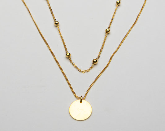 Gold double layer disc necklace