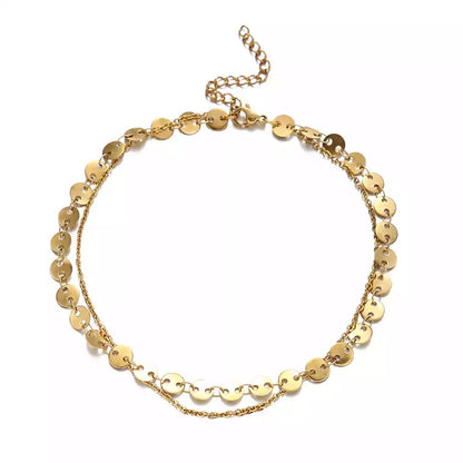 Gold Double Sequins Anklet