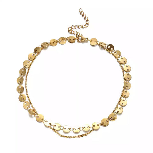 Gold Double Sequins Anklet