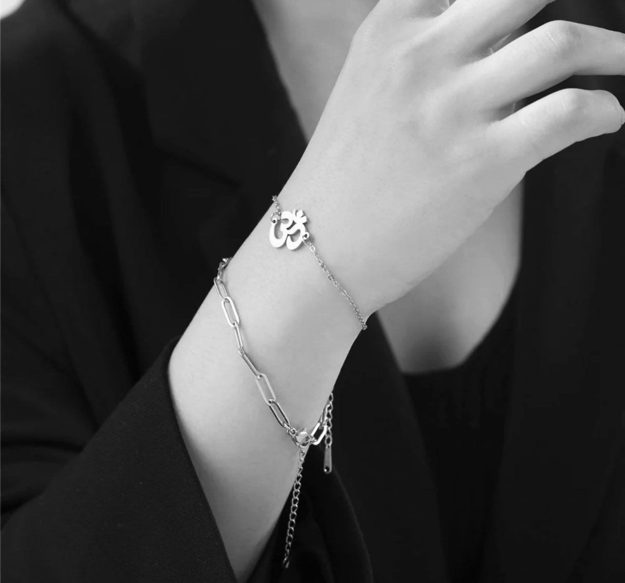 Silver Duo Aum Paperclip Bracelet