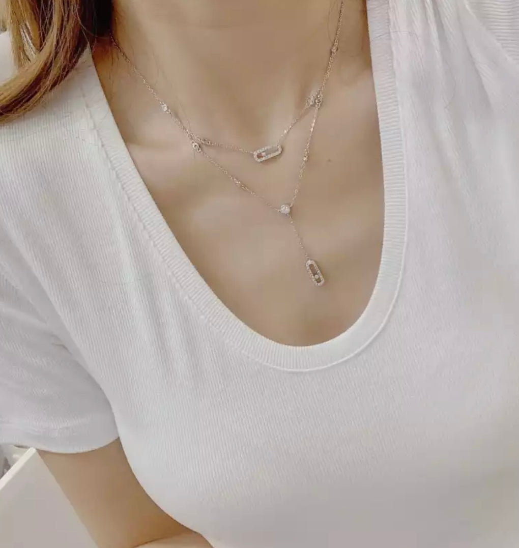 Silver Double Layer Movestone Necklace