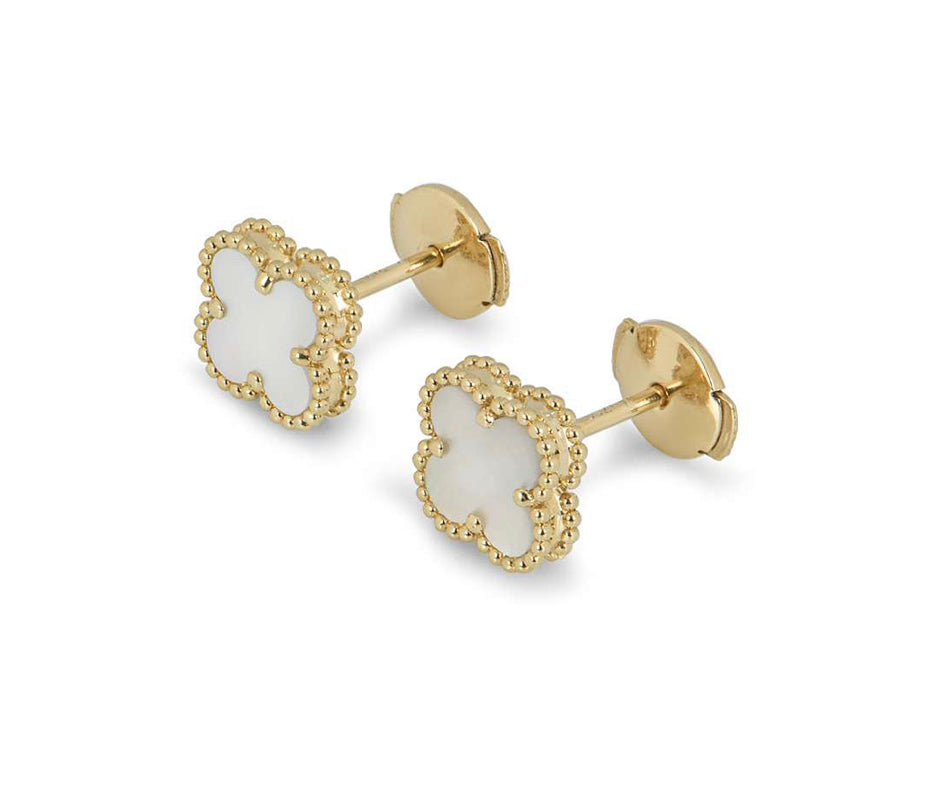 Gold & Pearl Dainty Clover Earring (925)