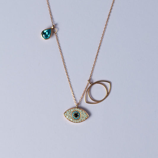 Rose Gold Aquamarine Evil Eye Necklace