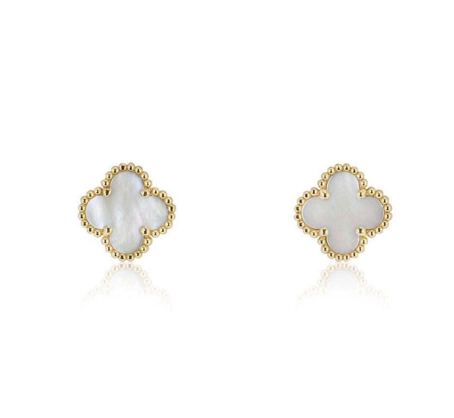 Gold & Pearl Dainty Clover Earring (925)