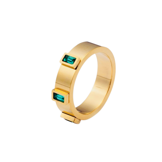 New York Green & Gold Baguette Ring