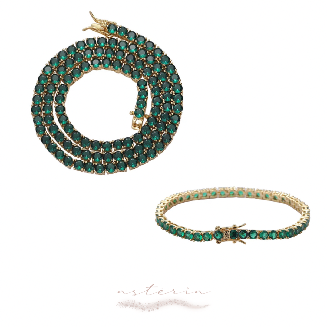 Green & Gold Tennis Necklace