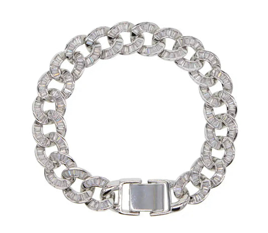 Silver Baguette Cuban Link Bracelet
