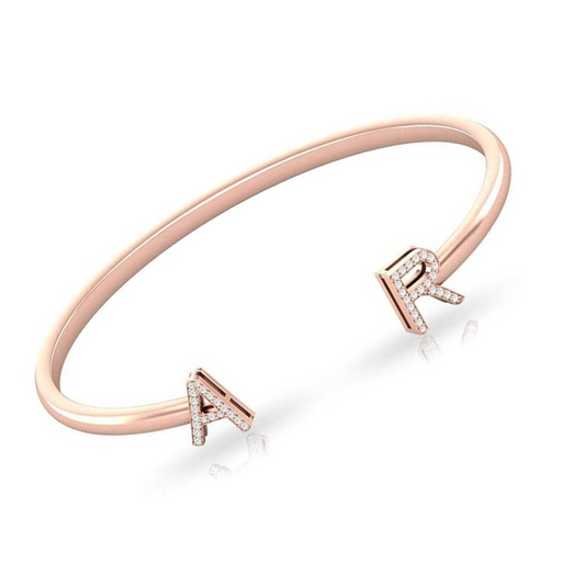 Ladies Rose Gold Personalised Initial Cuff (58-60mm)