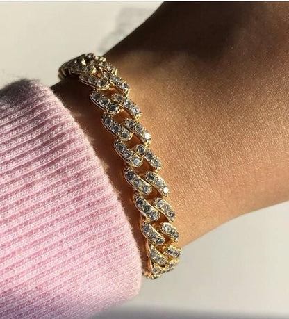 Gold Cuban Link Pave Bracelet