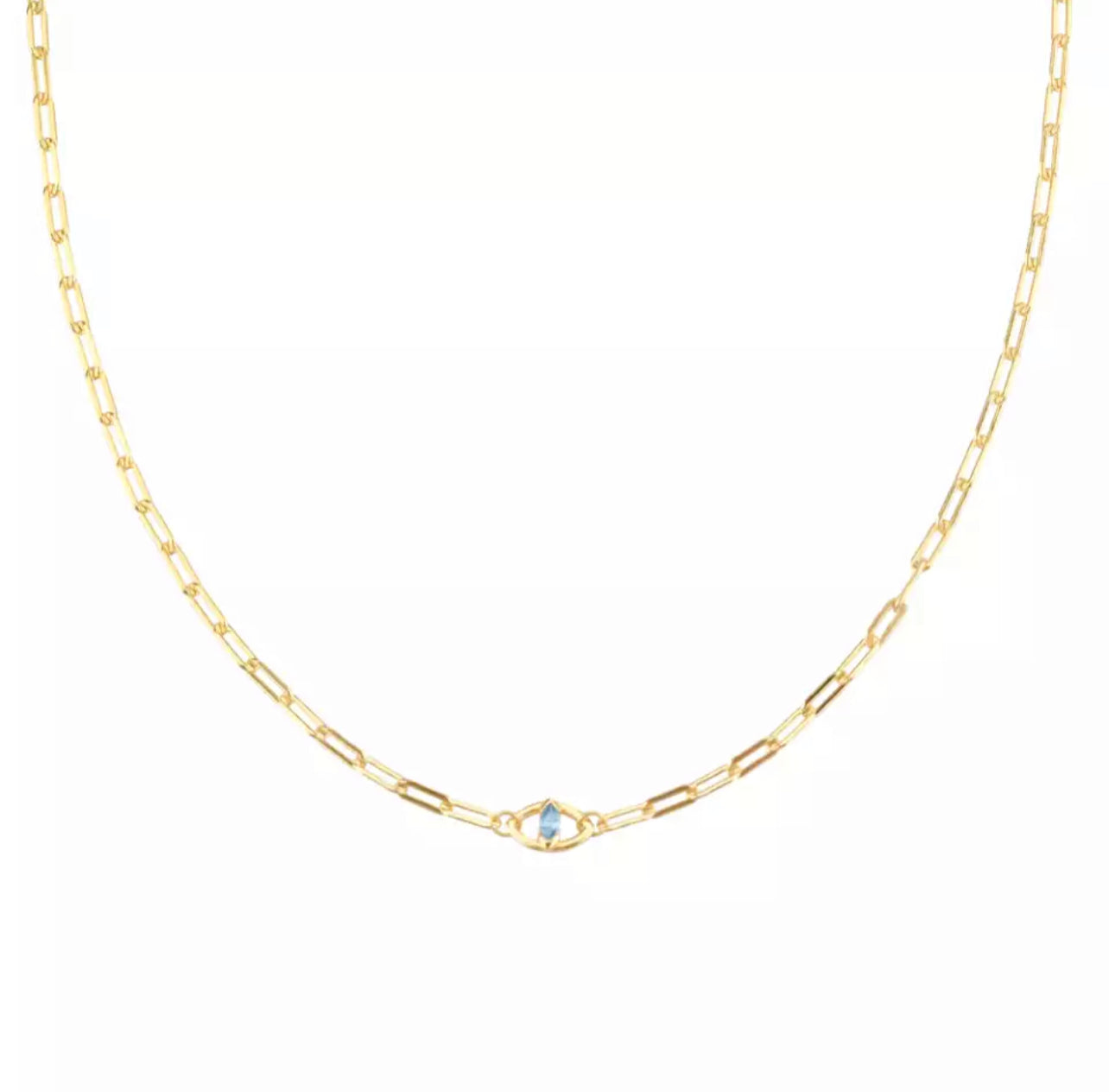 Gold Antiqua Paperclip Evil Eye Necklace