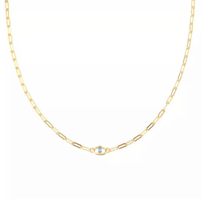 Gold Antiqua Paperclip Evil Eye Necklace
