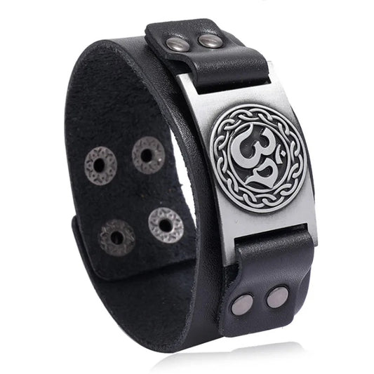 Men’s Black Leather Aum Cuff