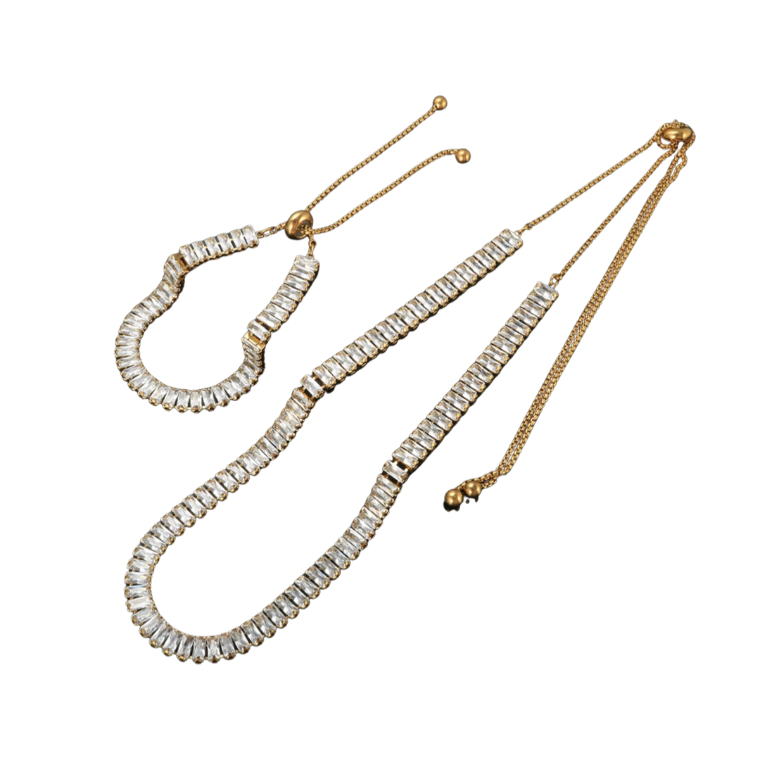 Gold Baguette Tennis Set