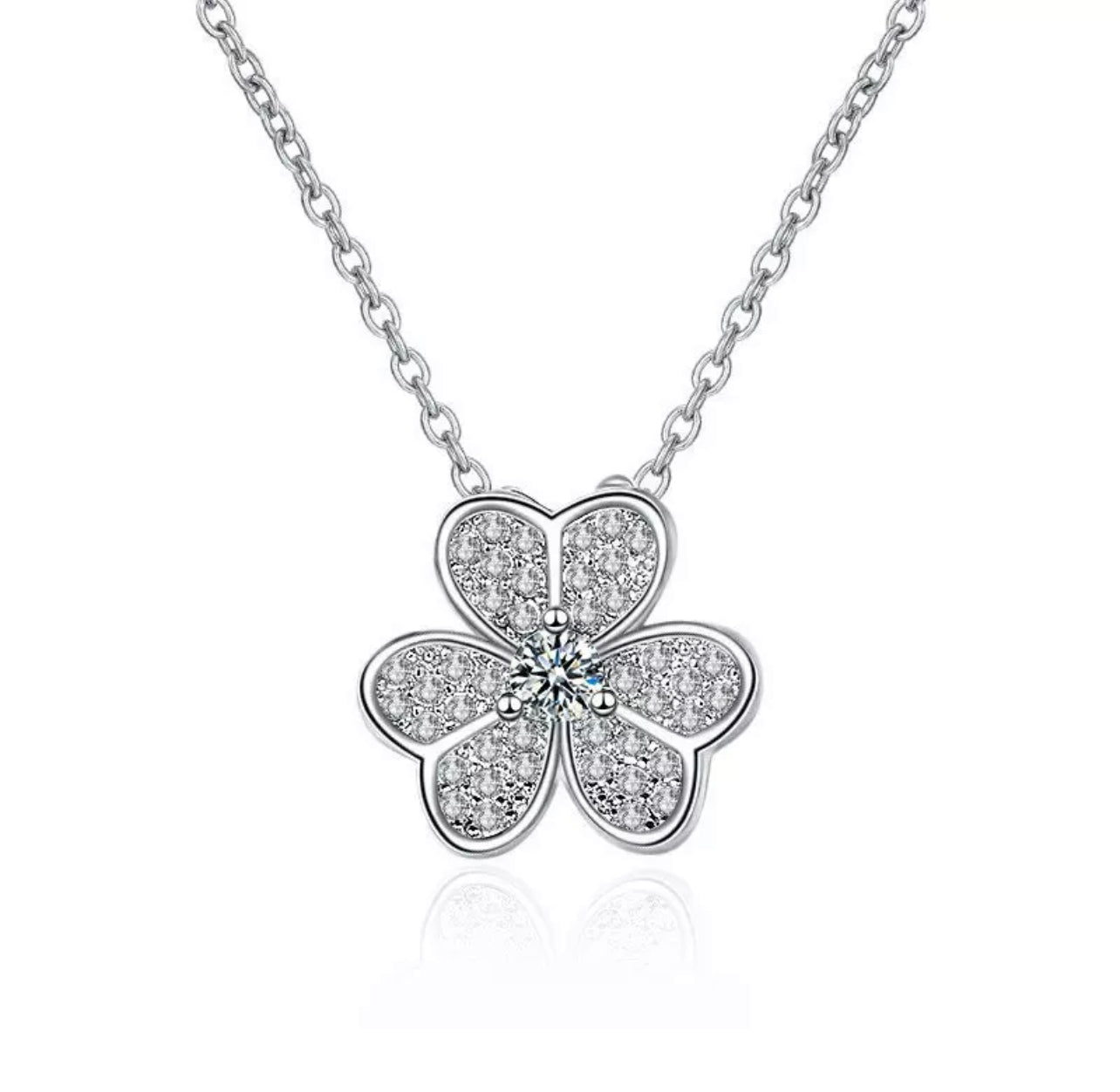 Silver Clover Pave Floating Necklace
