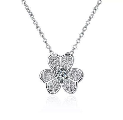 Silver Clover Pave Floating Necklace
