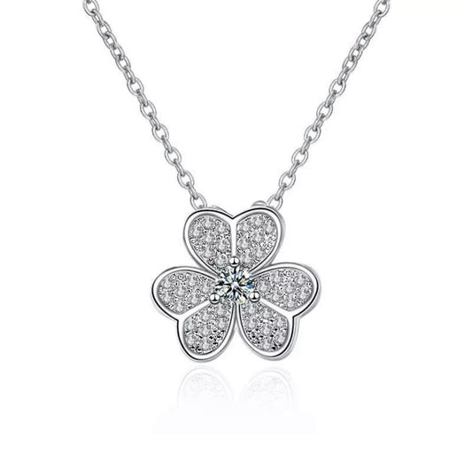 Silver Clover Pave Floating Necklace