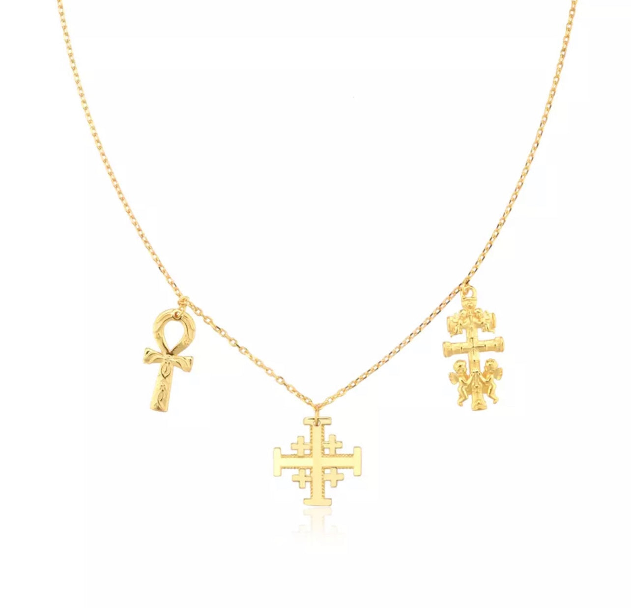 Triple Charm Cross Necklace