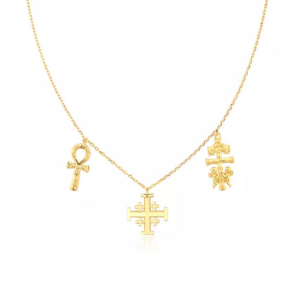 Triple Charm Cross Necklace
