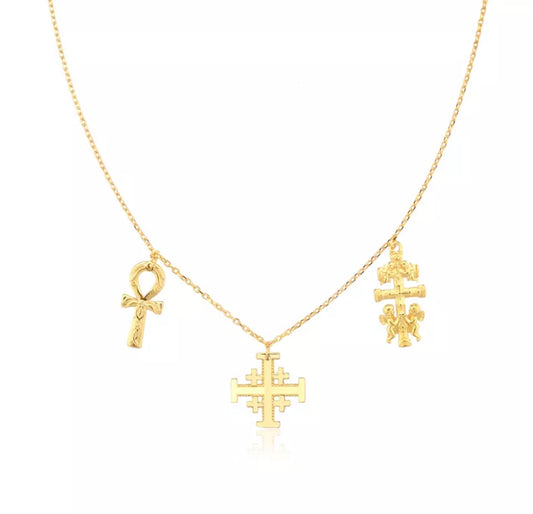 Triple Charm Cross Necklace