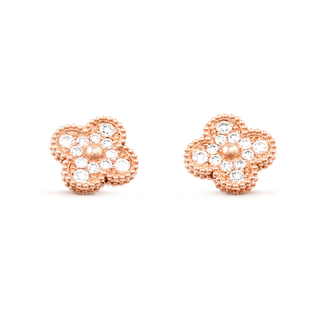 Full Rose Gold Pave Vintage Clover Earring