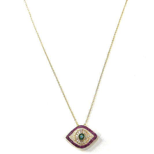 Magenta, Green & Gold Sublime Evil Eye Necklace