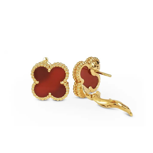 Red & Gold  Clover Clip On Earring (925)