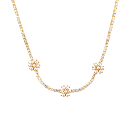 Gold Tennis Pearl Necklace
